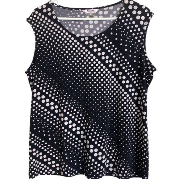 Tanjay Petite Navy Blue Sleeveless Office Top, Soft, Stretch, Polka Dots - Picture 1 of 9